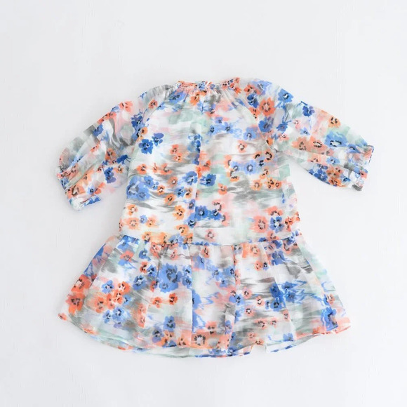 Tanya Taylor Mini Eliza White Orange & Blue Watercolour Floral  Dress XS NWT - Picture 8 of 8